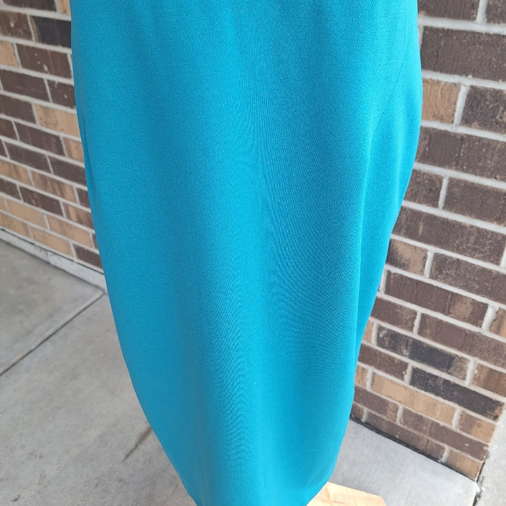 Maggy London Tie Neck Teal Dress - Picture 9 of 14